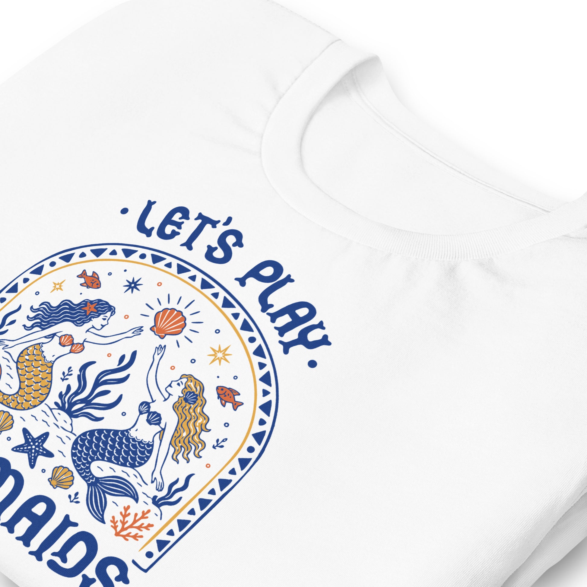Let's Play Mermaids T-Shirt Spinsterly Co mermaid graphic summer tee white with beach and pool party wear