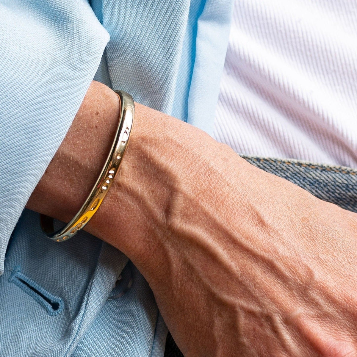 CLASSIC GOLD Morse Code Cuff Bracelet - Stamped | FRIENDSHIP - Spinsterly Co