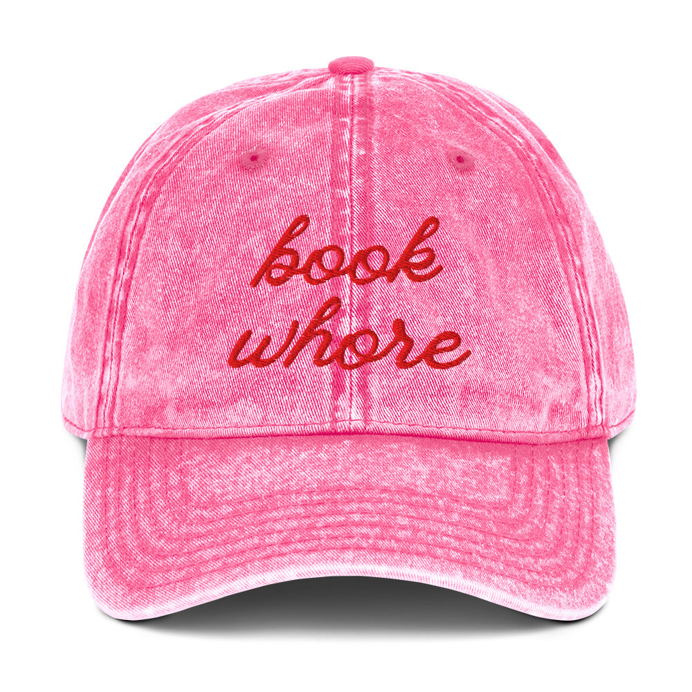 Book Whore — Vintage Washed Pink Dad Cap | BookTok Embroidered Baseball Hat - Spinsterly Co