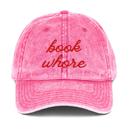 Book Whore — Vintage Washed Pink Dad Cap | BookTok Embroidered Baseball Hat - Spinsterly Co