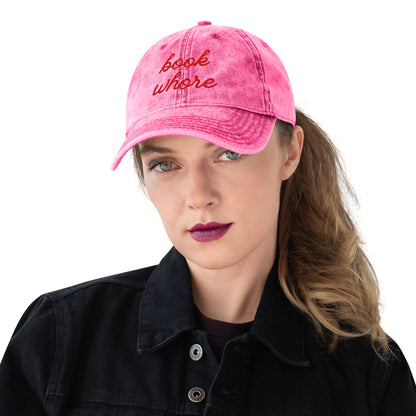 Book Whore — Vintage Washed Pink Dad Cap | BookTok Embroidered Baseball Hat - Spinsterly Co