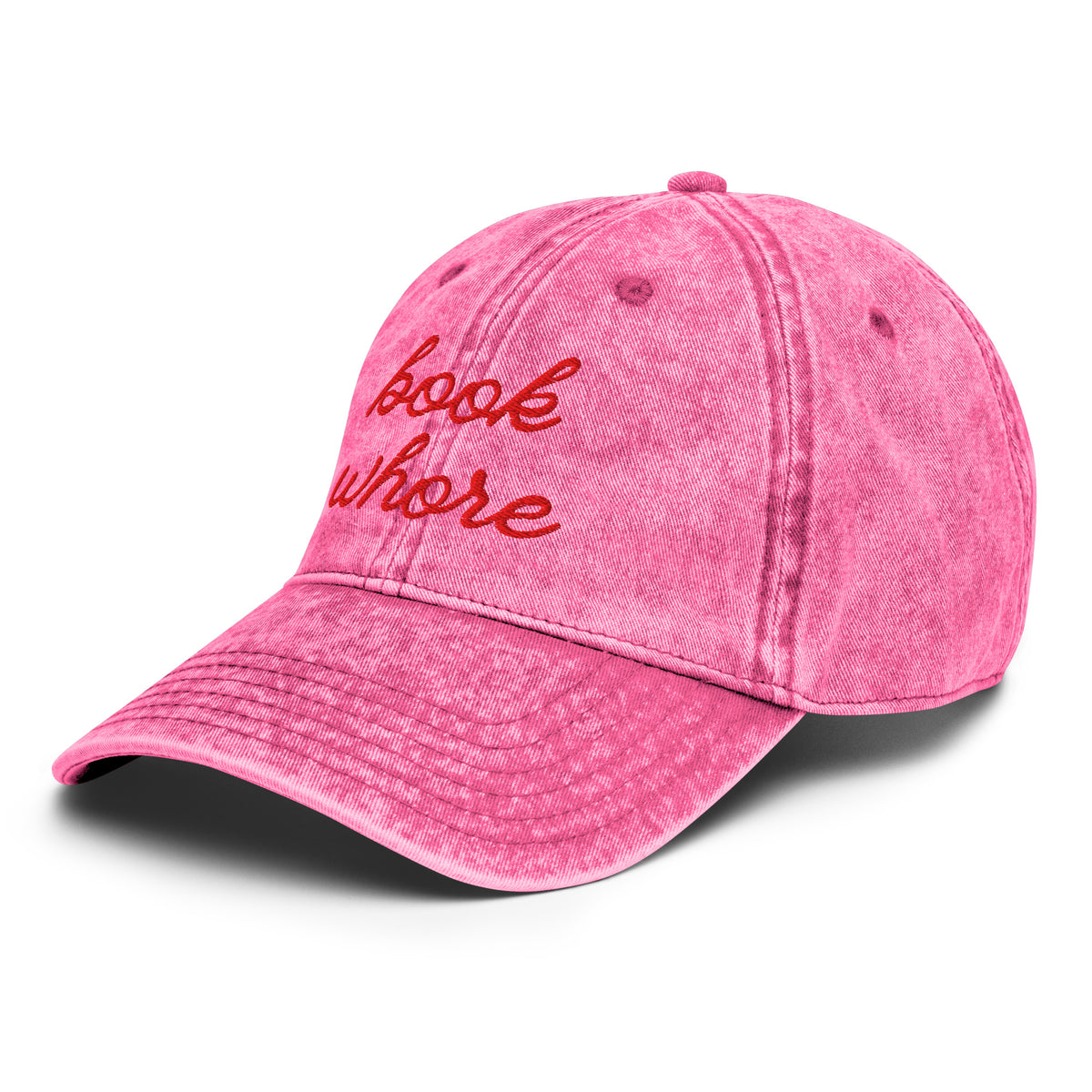 Book Whore — Vintage Washed Pink Dad Cap | BookTok Embroidered Baseball Hat - Spinsterly Co