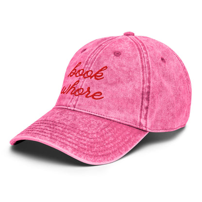 Book Whore — Vintage Washed Pink Dad Cap | BookTok Embroidered Baseball Hat - Spinsterly Co
