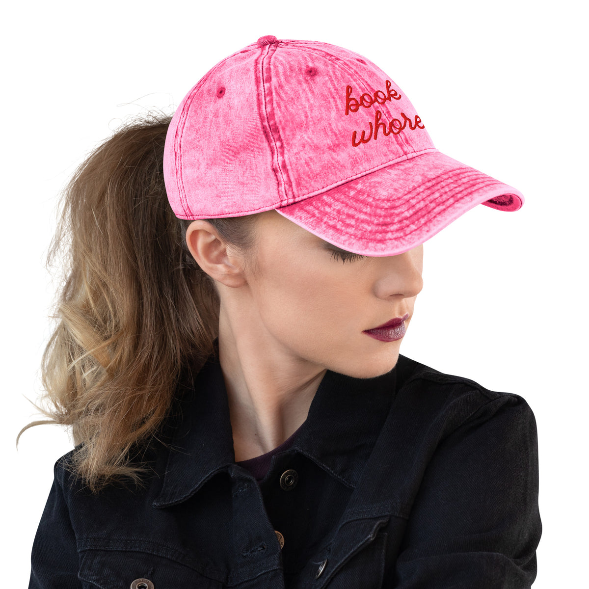 Book Whore — Vintage Washed Pink Dad Cap | BookTok Embroidered Baseball Hat - Spinsterly Co