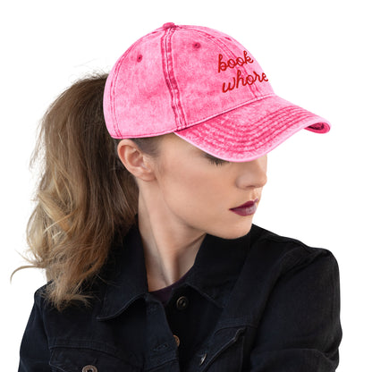 Book Whore — Vintage Washed Pink Dad Cap | BookTok Embroidered Baseball Hat - Spinsterly Co