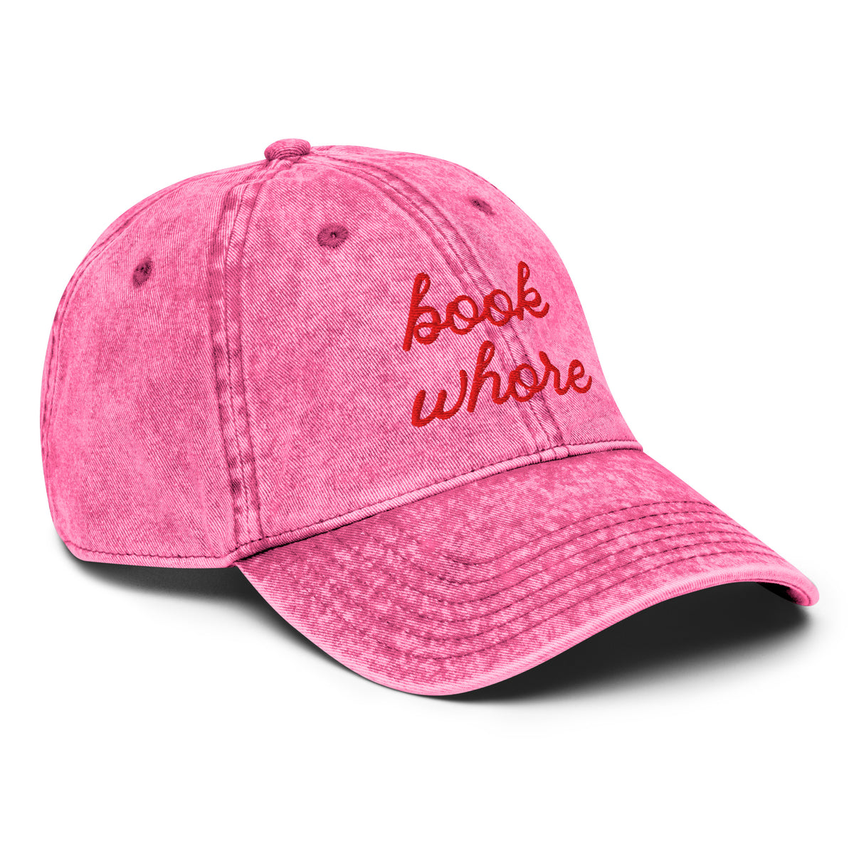 Book Whore — Vintage Washed Pink Dad Cap | BookTok Embroidered Baseball Hat - Spinsterly Co