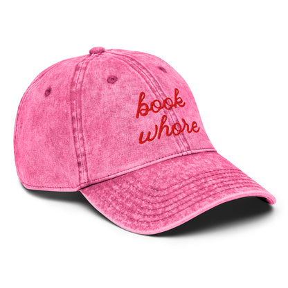 Book Whore — Vintage Washed Pink Dad Cap | BookTok Embroidered Baseball Hat - Spinsterly Co