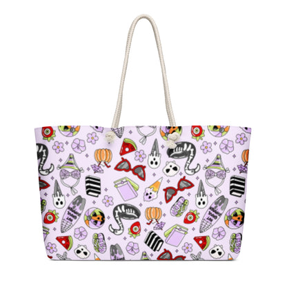 Summerween Oversized Weekender Bag Kawaii Goth Beach Tote by Spinsterly Co with lavender spun polyester exterior