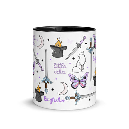 Little Osha Fantasy Scatter Pattern Accent Coffee Mug by Spinsterly Co, white ceramic with glossy witchy artwork