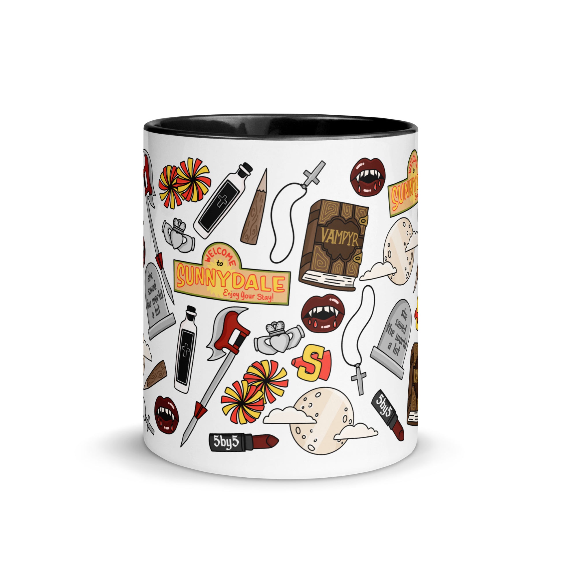 She Saved the World a Lot Slayer Scatter Pattern Accent Coffee Mug Spinsterly Co glossy ceramic black interior