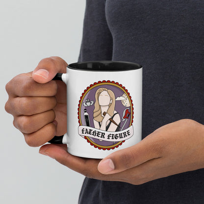 Father Figure Vampire Slayer Accent Coffee Mug by Spinsterly Co, white ceramic with glossy black interior