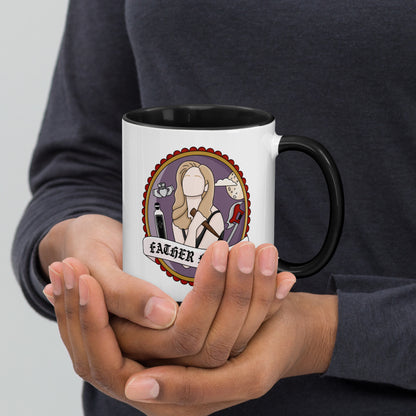 Father Figure Vampire Slayer Accent Coffee Mug by Spinsterly Co, white ceramic with glossy gothic warrior art