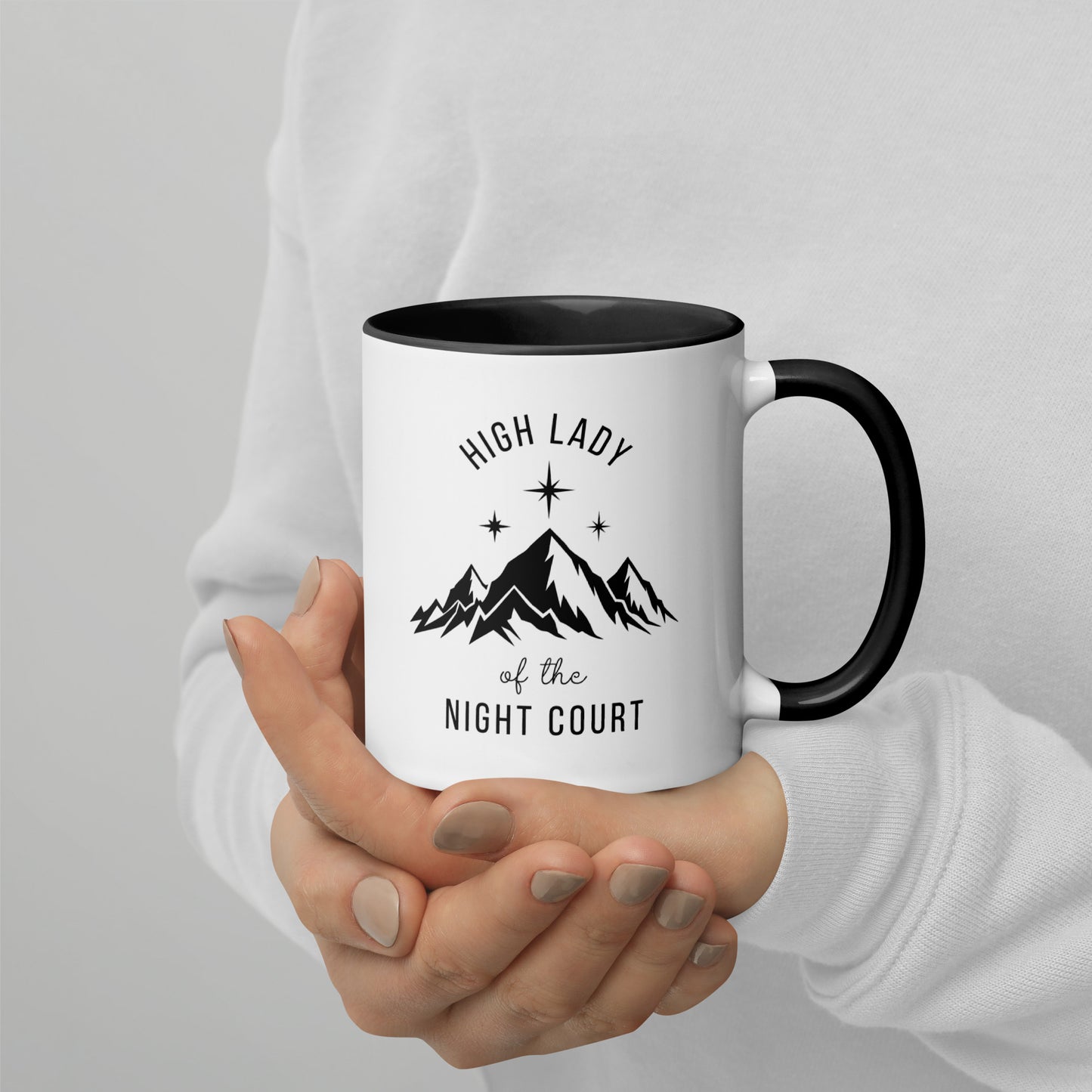 High Lady of the Night Court Mountain Star Accent Coffee Mug by Spinsterly Co, white ceramic with glossy finish