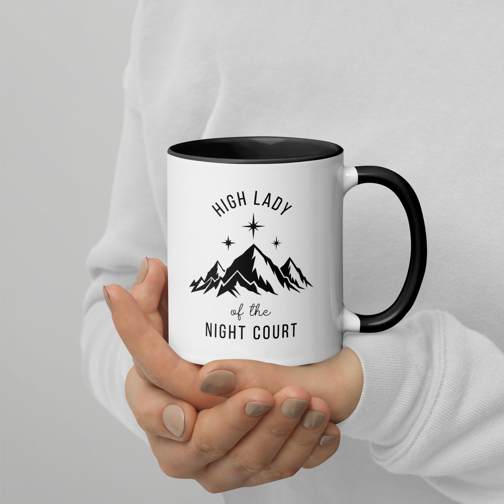 High Lady of the Night Court Mountain Star Accent Coffee Mug by Spinsterly Co, white ceramic with glossy finish