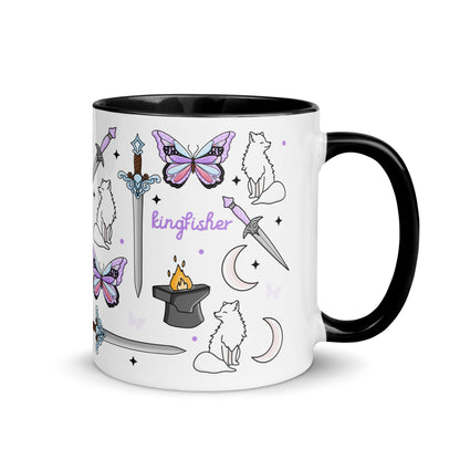 Little Osha Fantasy Scatter Pattern Accent Coffee Mug by Spinsterly Co, white ceramic with glossy finish