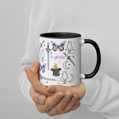 Little Osha Fantasy Scatter Pattern Accent Coffee Mug Spinsterly Co, white ceramic with black interior, glossy
