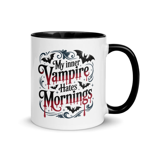 My Inner Vampire Hates Mornings Gothic Accent Coffee Mug by Spinsterly Co, white ceramic with C handle