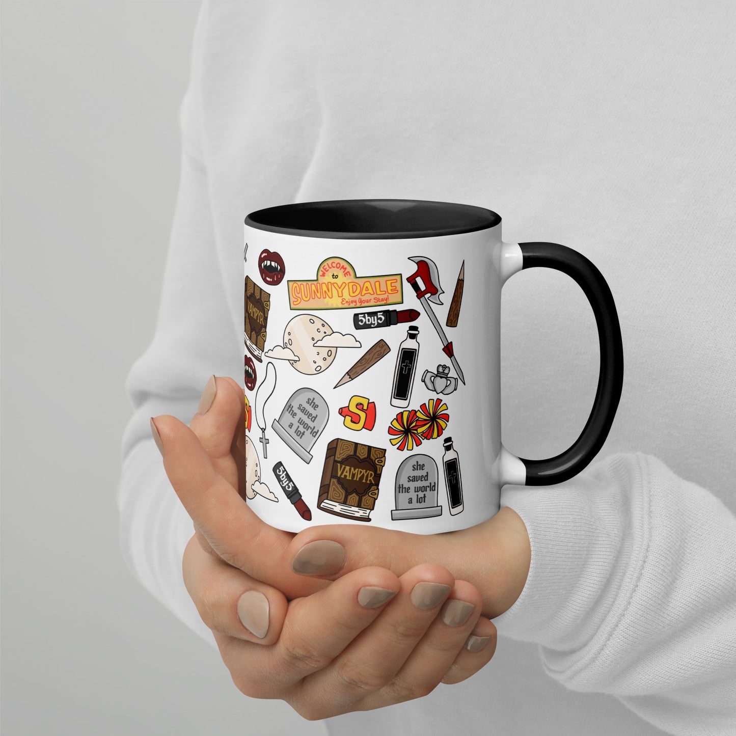 She Saved the World a Lot Slayer Scatter Pattern Accent Coffee Mug Spinsterly Co glossy ceramic mug with black interior
