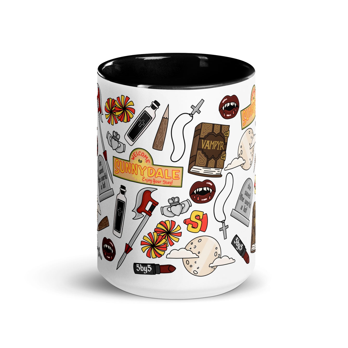 She Saved the World a Lot Slayer Scatter Pattern Accent Coffee Mug Spinsterly Co glossy ceramic mug with black interior