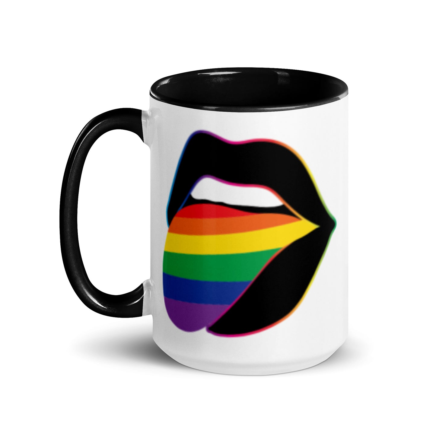 Pride Lips Mug Rainbow LGBTQ Ceramic Mug by Spinsterly Co in Black with glossy ceramic finish