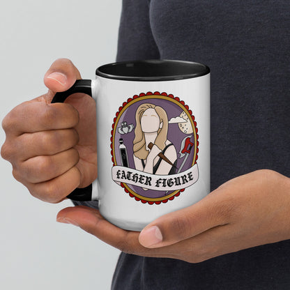 Father Figure Vampire Slayer Accent Coffee Mug by Spinsterly Co, white ceramic with glossy tattoo warrior art