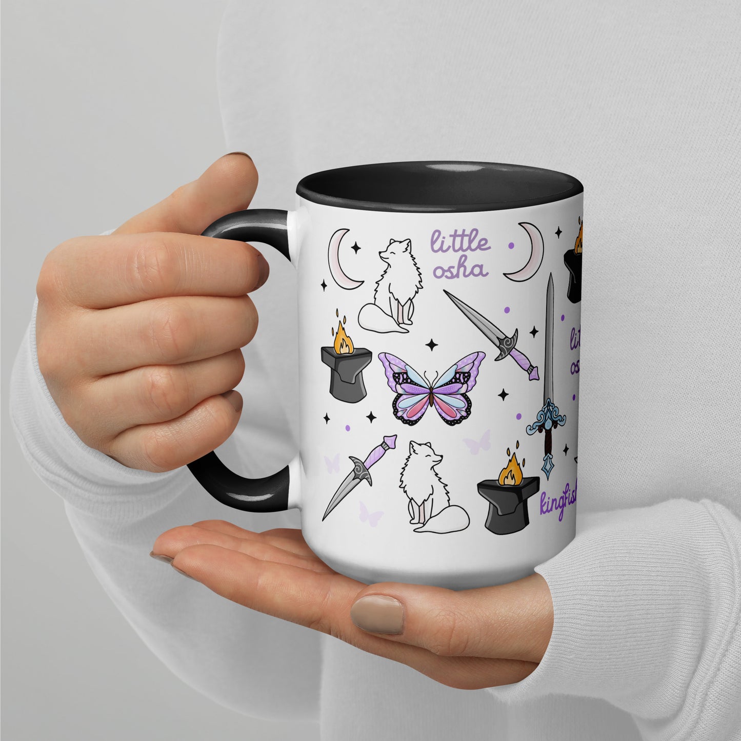 Little Osha Fantasy Scatter Pattern Accent Coffee Mug Spinsterly Co, white ceramic with glossy finish
