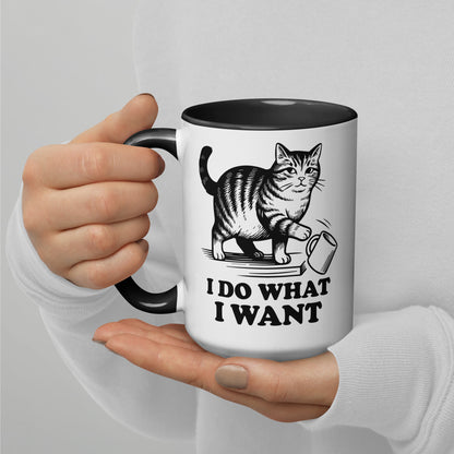 I Do What I Want Cat Knocking Mug Accent Coffee Mug by Spinsterly Co glossy ceramic black interior mug