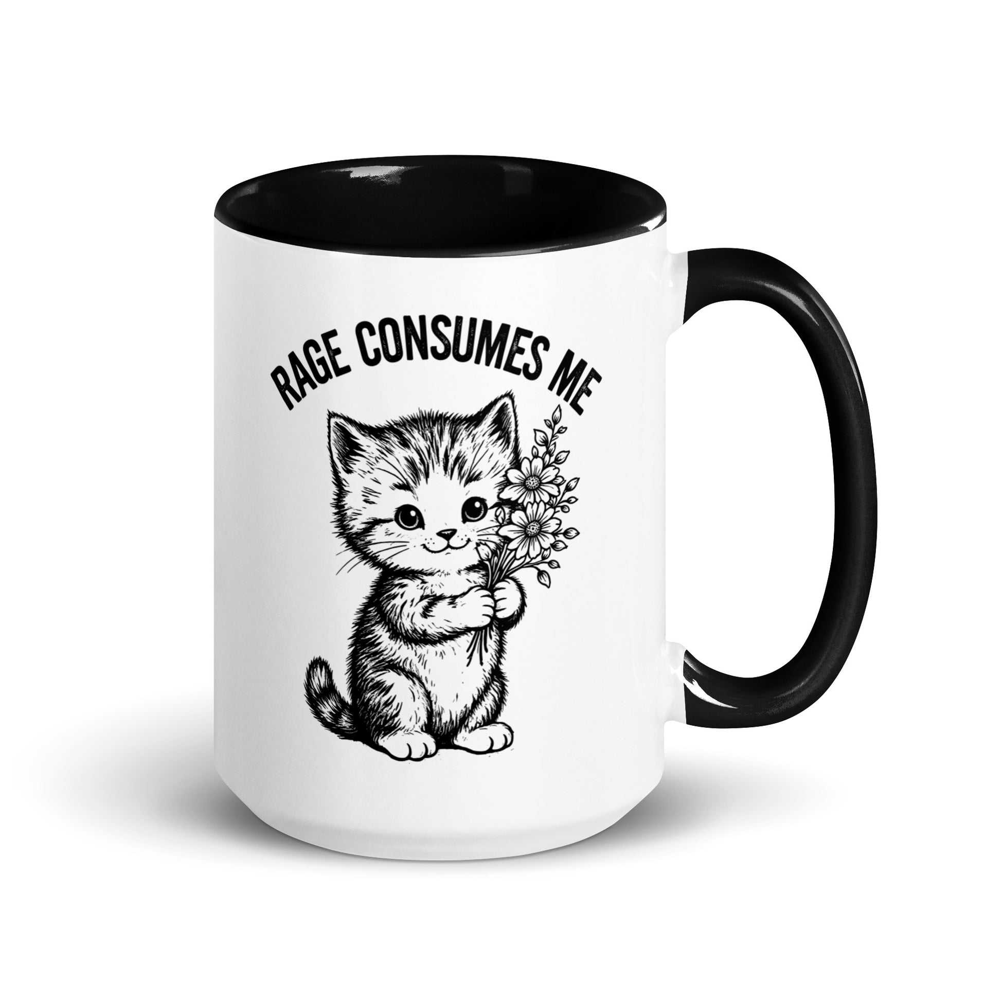 Rage Consumes Me Angry Cat Accent Coffee Mug Spinsterly Co glossy ceramic black interior with printed cat design