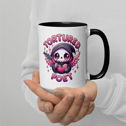 Tortured Poet Kawaii Grim Reaper Accent Coffee Mug Spinsterly Co ceramic mug with glossy finish and pink interior