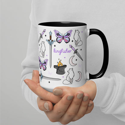 Little Osha Fantasy Scatter Pattern Accent Coffee Mug Spinsterly Co white ceramic mug with dark fantasy artwork