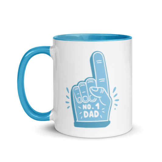 No. 1 Dad Mug Foam Finger Ceramic Mug Spinsterly Co white and blue glossy finish with No. 1 Dad print