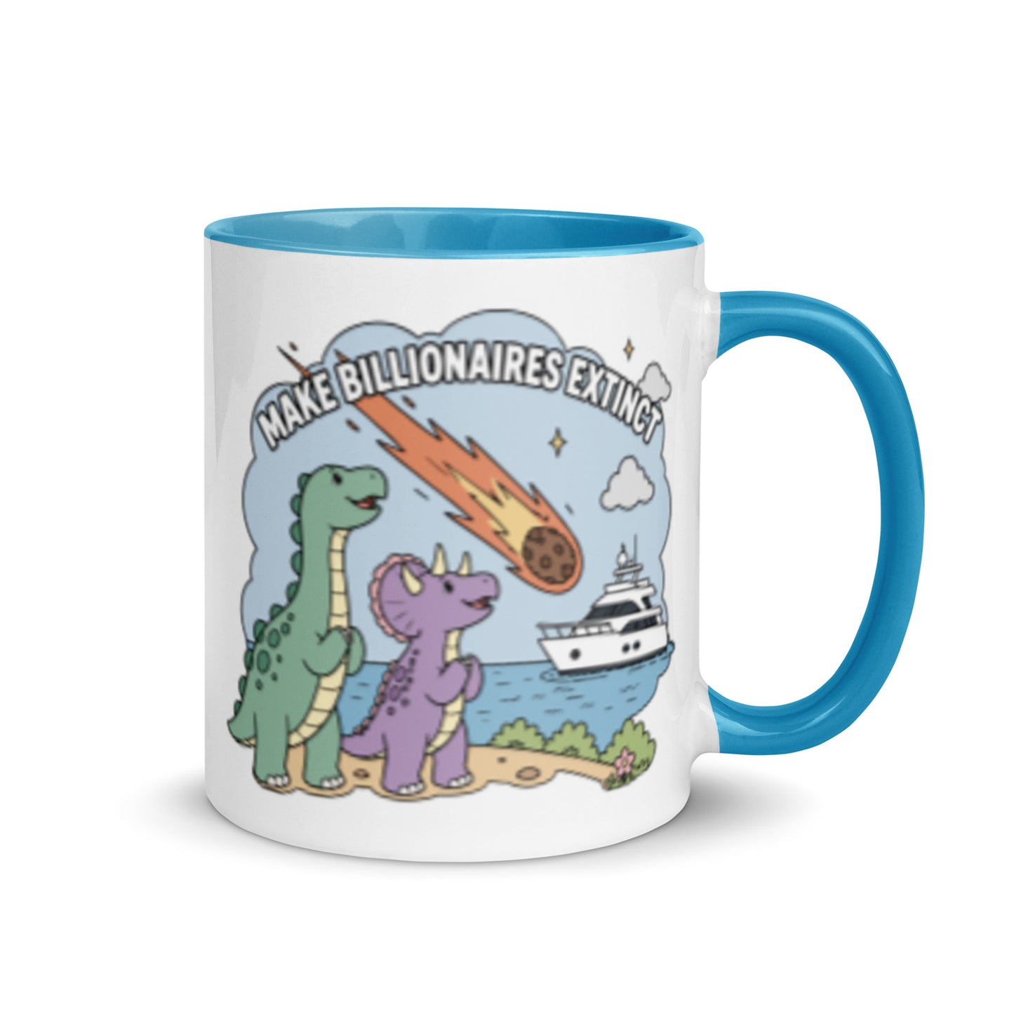Make Billionaires Extinct Mug Spinsterly Co ceramic statement mug with glossy finish and blue interior