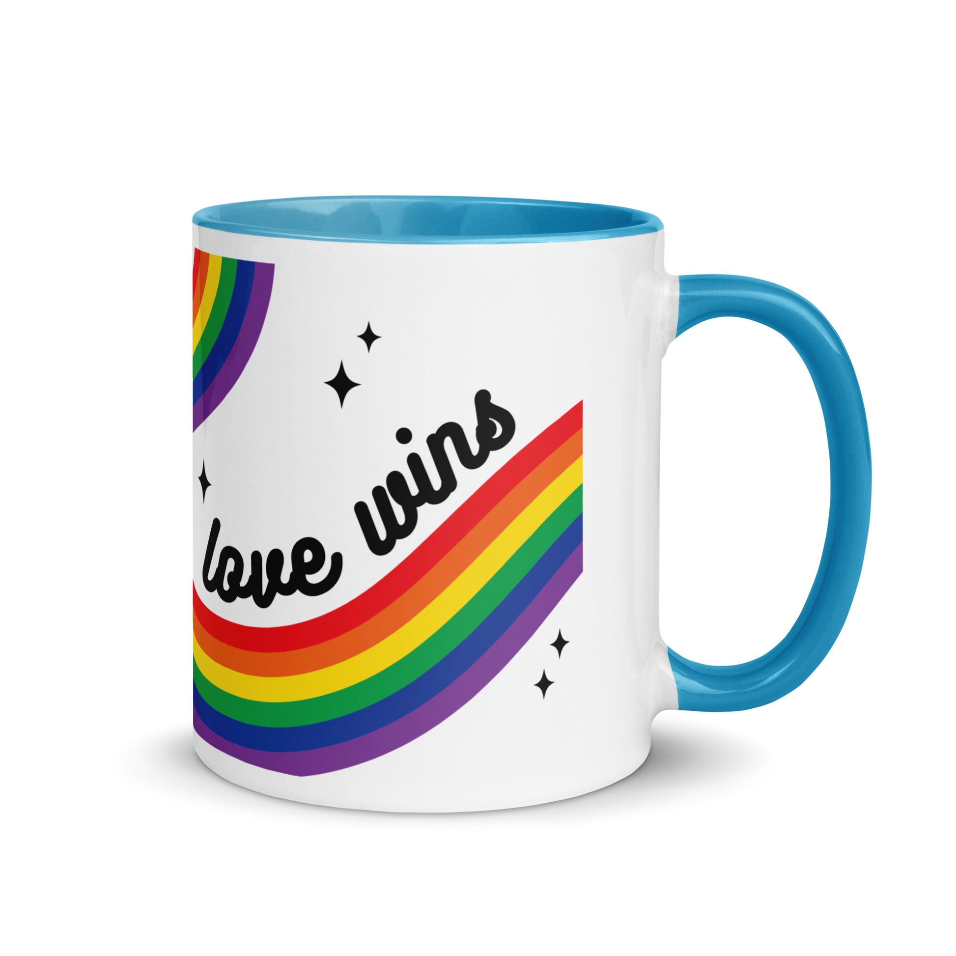 Love is Love Rainbow Pride Accent Coffee Mug LGBTQIA Gift by Spinsterly Co, glossy ceramic in Blue