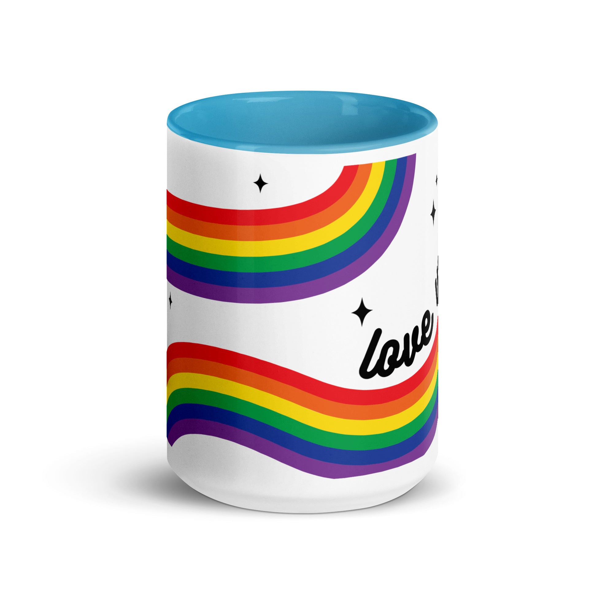 Love is Love Rainbow Pride Accent Coffee Mug LGBTQIA Gift Spinsterly Co ceramic mug with glossy finish