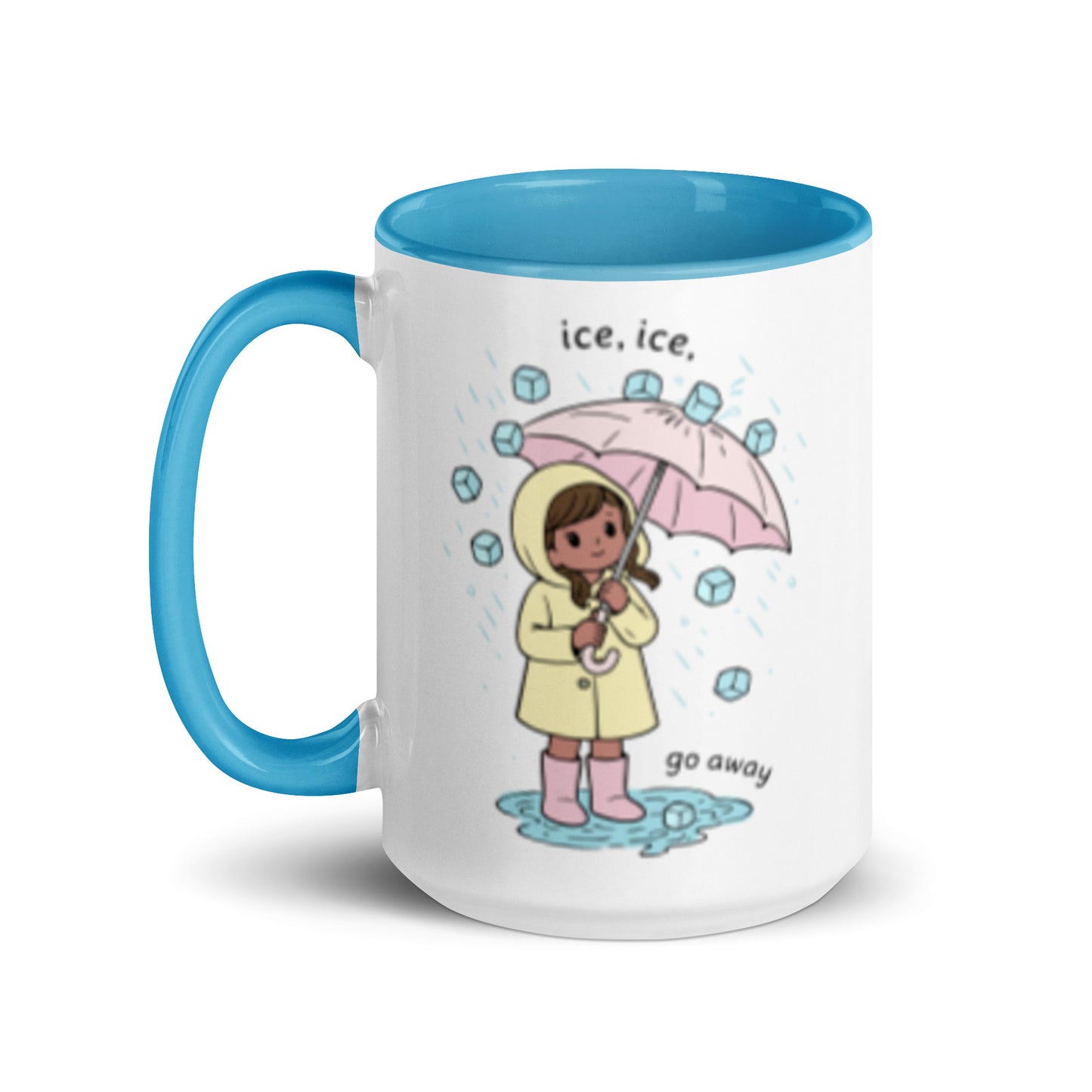 Ice Ice Go Away Mug Anti-ICE Immigration Justice Mug by Spinsterly Co, blue glossy ceramic with two-sided print