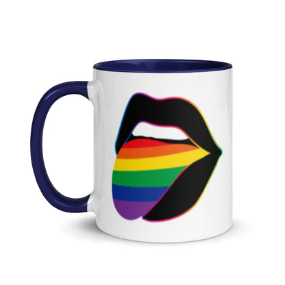 Pride Lips Mug Rainbow LGBTQ Ceramic Mug by Spinsterly Co in Blue with glossy ceramic finish