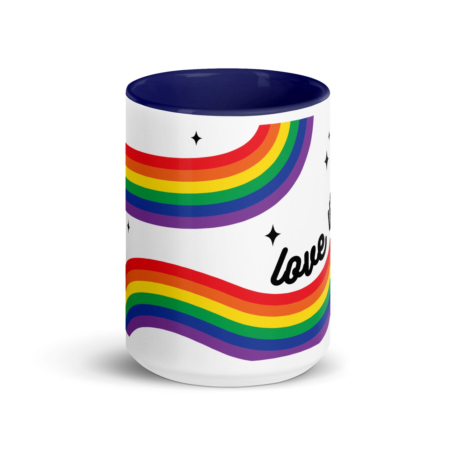 Love is Love Rainbow Pride Accent Coffee Mug LGBTQIA Gift by Spinsterly Co, Dark Blue glossy ceramic
