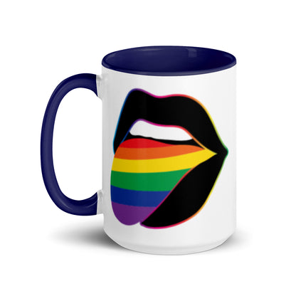 Pride Lips Mug Spinsterly Co rainbow LGBTQ ceramic mug in blue with glossy finish and bold lips graphic