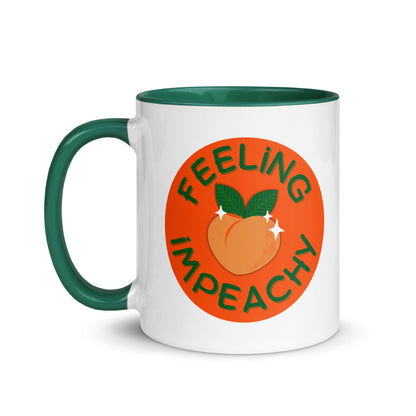 Feeling Impeachy Peach Political Accent Coffee Mug by Spinsterly Co, glossy white with green interior