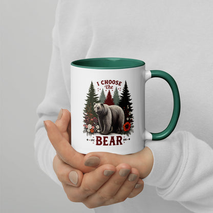 I Choose the Bear Forest Floral Accent Coffee Mug Spinsterly Co glossy ceramic mug with green interior and bear