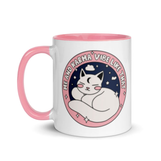 Cozy Cat Energy Mug by Spinsterly Co ceramic coffee mug with glossy finish and pink interior