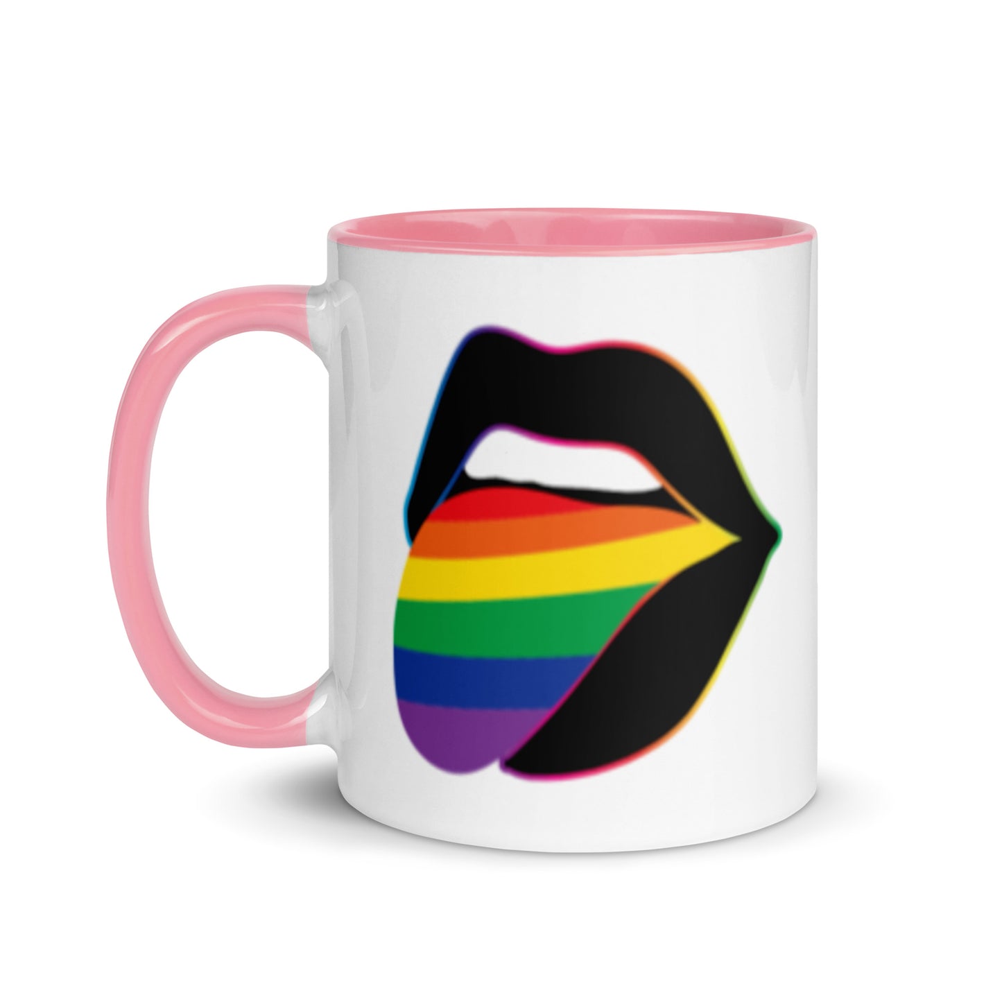 Pride Lips Mug Rainbow LGBTQ Ceramic Mug by Spinsterly Co in Pink with glossy ceramic finish