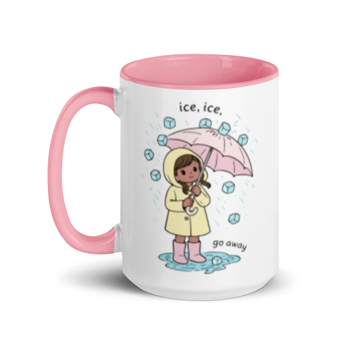 Ice Ice Go Away Mug Anti-ICE Immigration Justice Mug by Spinsterly Co, pink ceramic mug with glossy finish