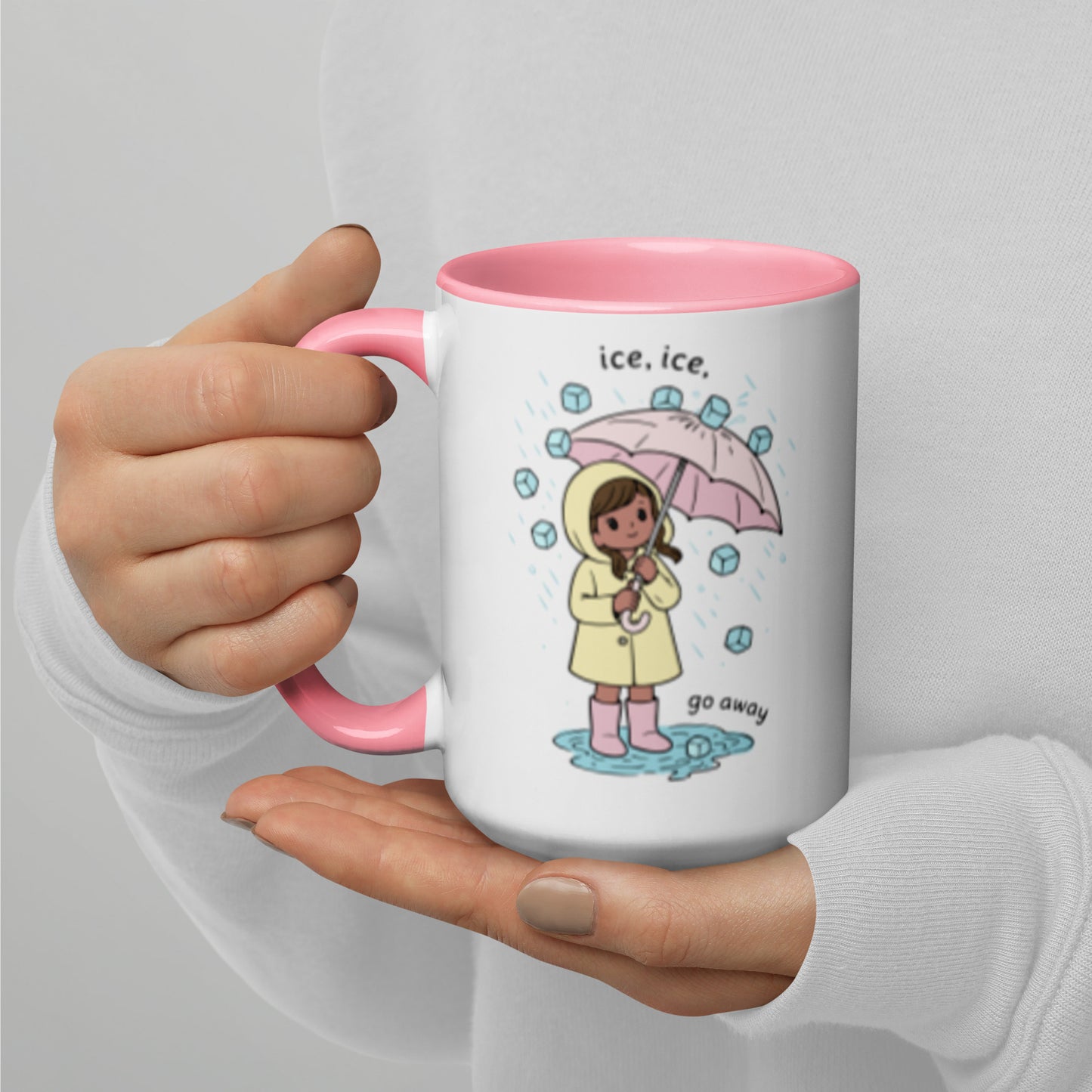 Ice Ice Go Away Mug Anti-ICE Immigration Justice Mug by Spinsterly Co ceramic coffee mug with pink glossy finish