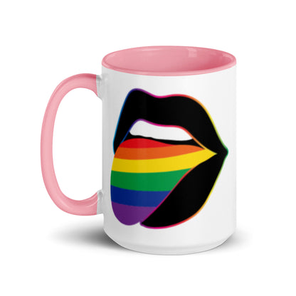 Pride Lips Mug Rainbow LGBTQ Ceramic Mug by Spinsterly Co in Pink with glossy ceramic finish