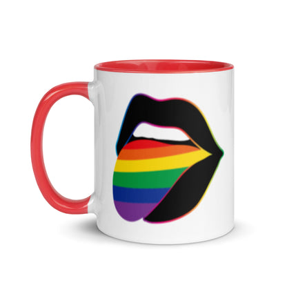 Pride Lips Mug Rainbow LGBTQ Ceramic Mug by Spinsterly Co in Red with glossy ceramic finish