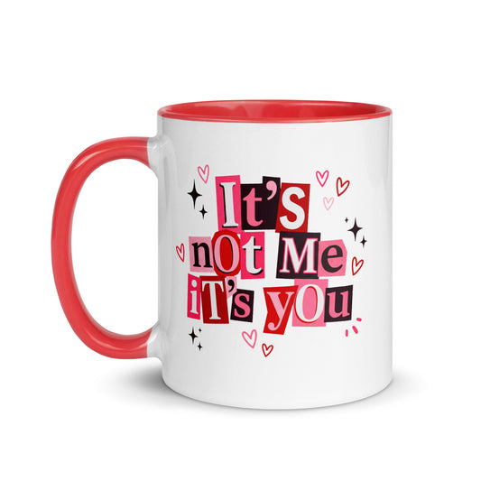 It's Not Me It's You Ransom Note Accent Coffee Mug by Spinsterly Co, red interior, glossy ceramic