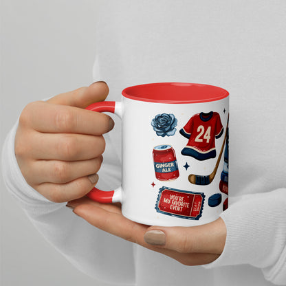 Queer Hockey Romance Scatter Pattern Accent Coffee Mug by Spinsterly Co in red interior with glossy ceramic finish