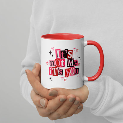 It's Not Me It's You Ransom Note Accent Coffee Mug by Spinsterly Co, red interior, glossy ceramic, C-handle