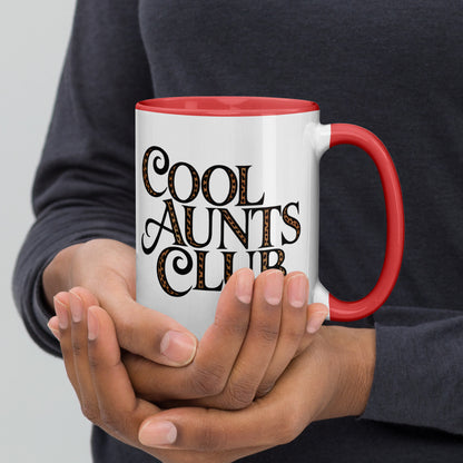 Cool Aunts Club Accent Coffee Mug by Spinsterly Co with glossy ceramic finish and red interior leopard print